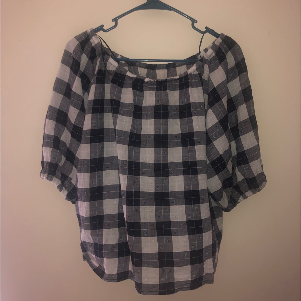 Plaid off the shoulder shirt